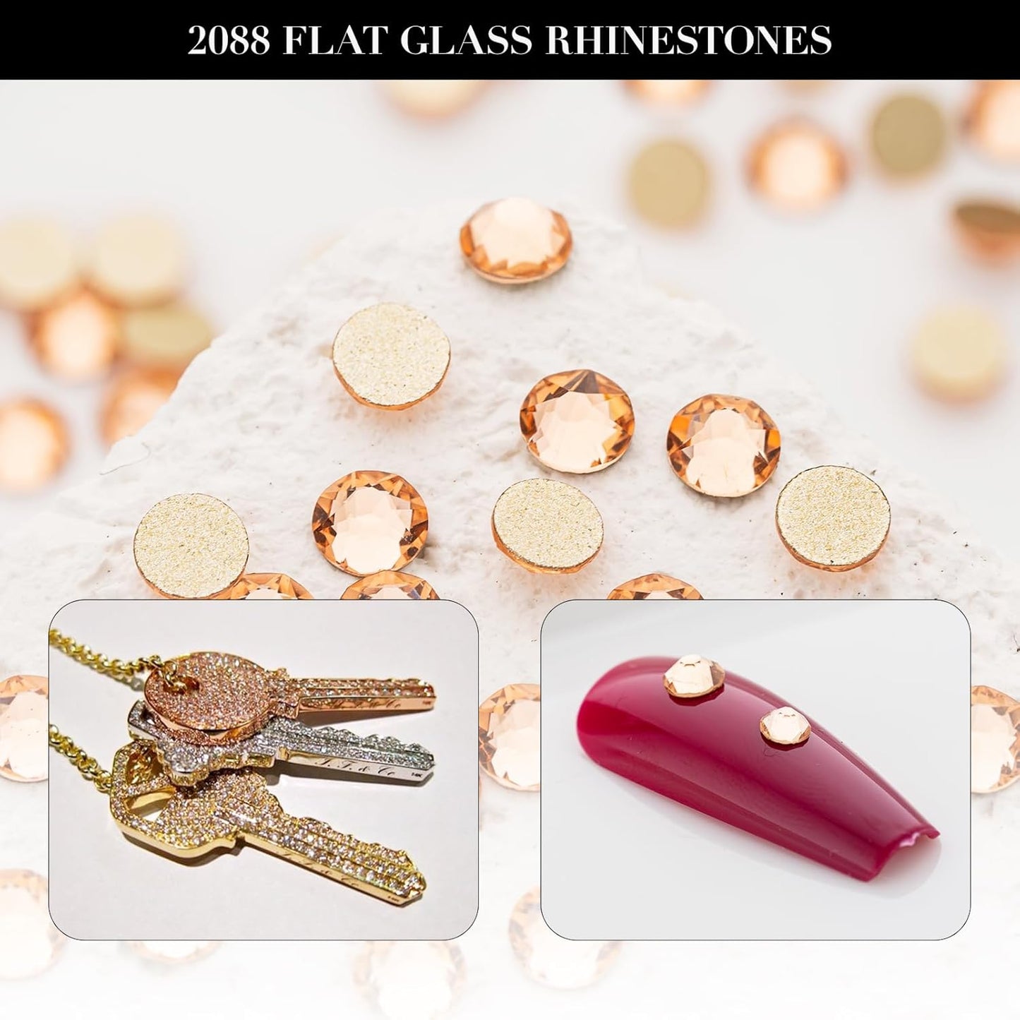 Novani Champagne Rhinestones 1440pcs Flat Back Round Rhinestone Style 2088 Sparkly Crystal Gemstones for Nail Art and Crafting SS16,3.8-4.0mm