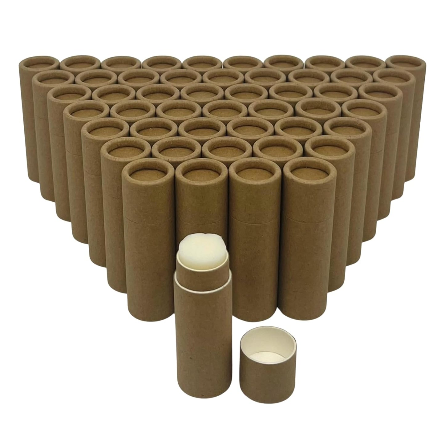 GreenWay 0.15oz / 4.25g Kraft Paperboard Lip Balm Tubes with Lids - 50 Pack Lip Gloss Tubes Refillable DIY Cosmetic Containers – Extra Thick Push-Up Bottom Lip Balm Containers - Brown