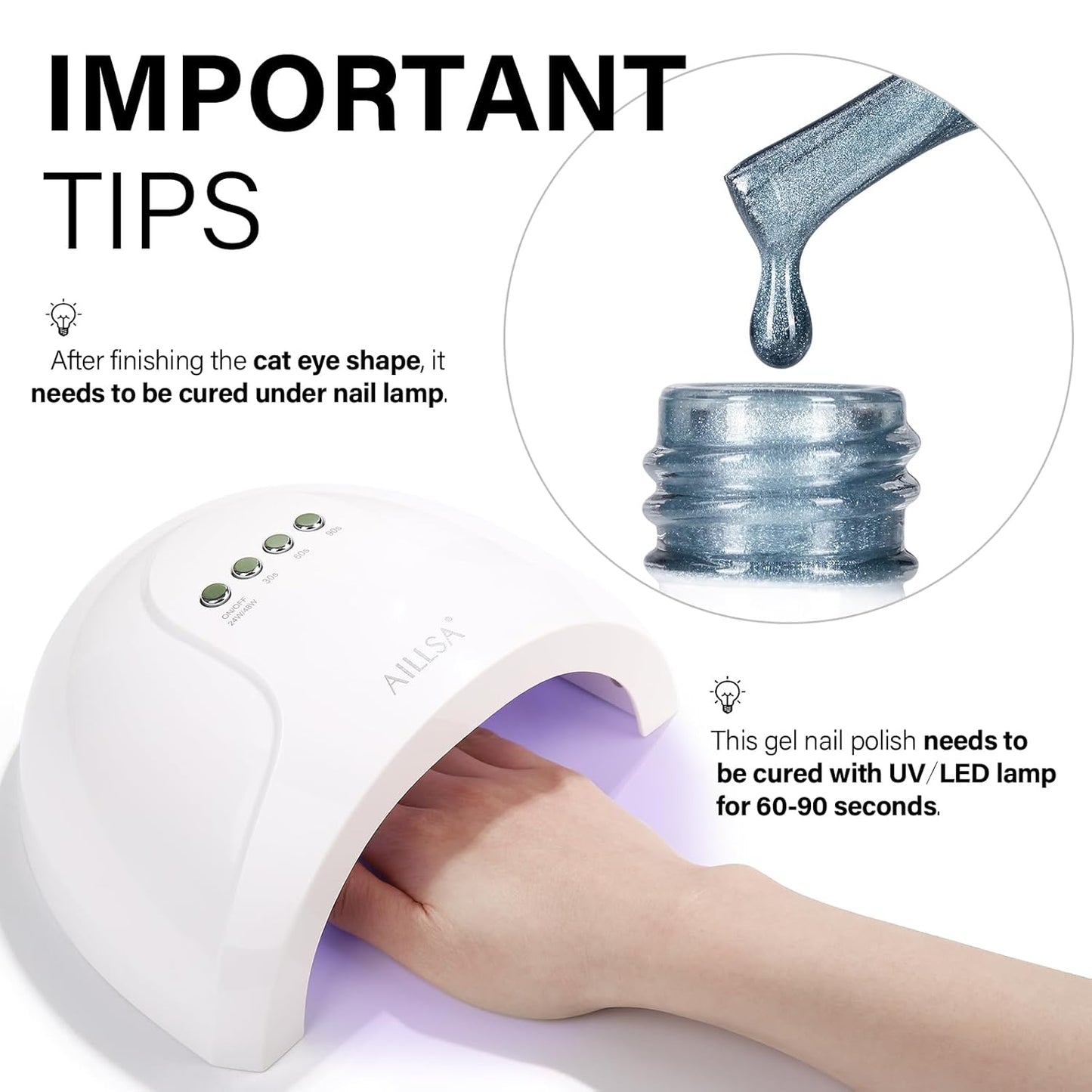 AILLSA Glass Cat Eye Gel Nail Polish, 15ml Gray Glitter Jelly Sheer Gel Polish, Translucent Magnetic Shimmer Sparkle Nail Art U V Salon 0.5 OZ GF32