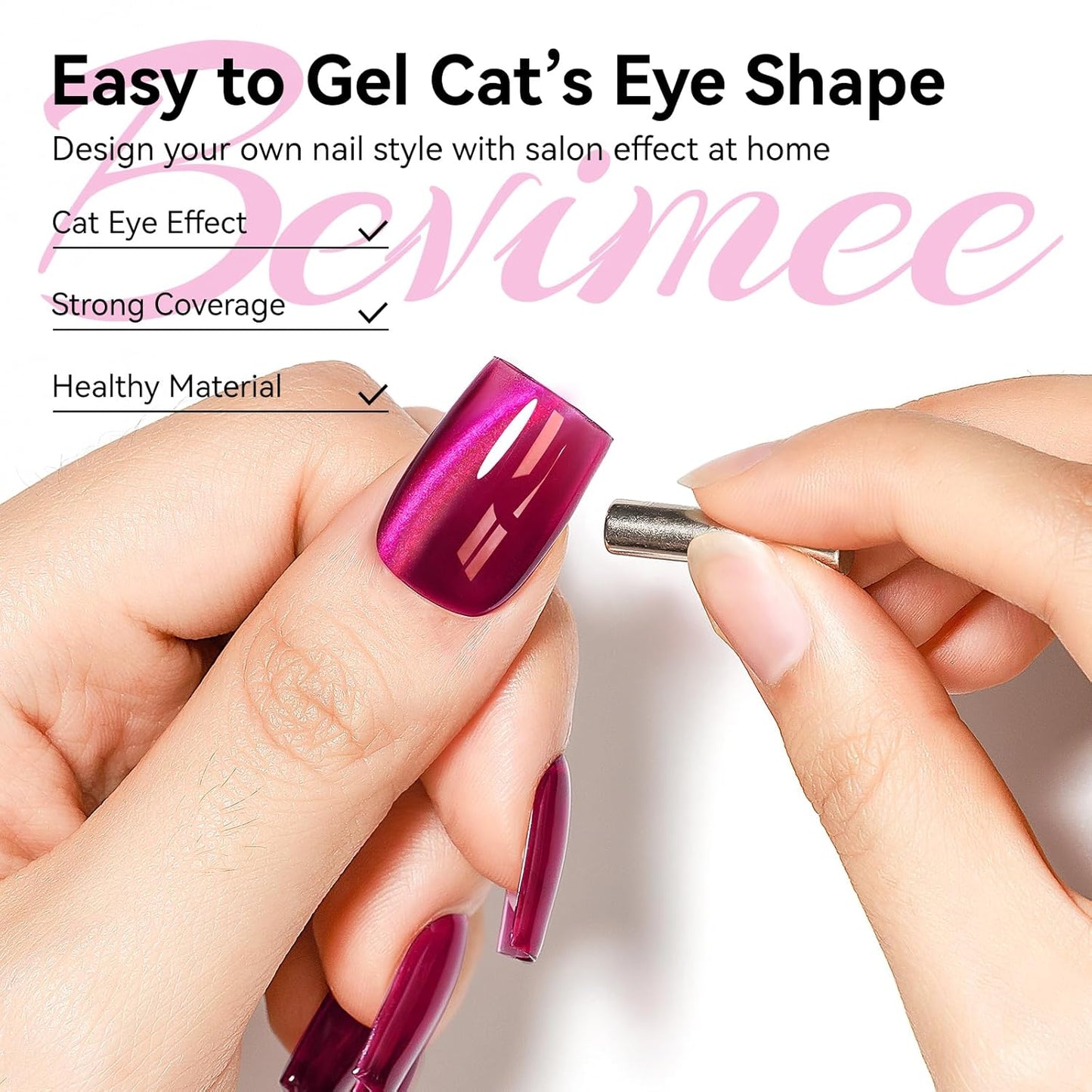 Cat Eye Gel Nail Polish, Magentic Nail Polish With Magnet Red Pink Double Magic Effect, Jelly Color Glitter Shimmer UV Gel Holographic For Salon DIY At Home