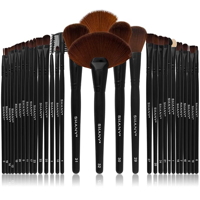 SHANY Makeup Brushes Premium Synthetic Foundation Powder Concealers Eye Shadows Cosmetics Brush Set with Faux Leather Pouch and Instruction sheet, 32 Count
