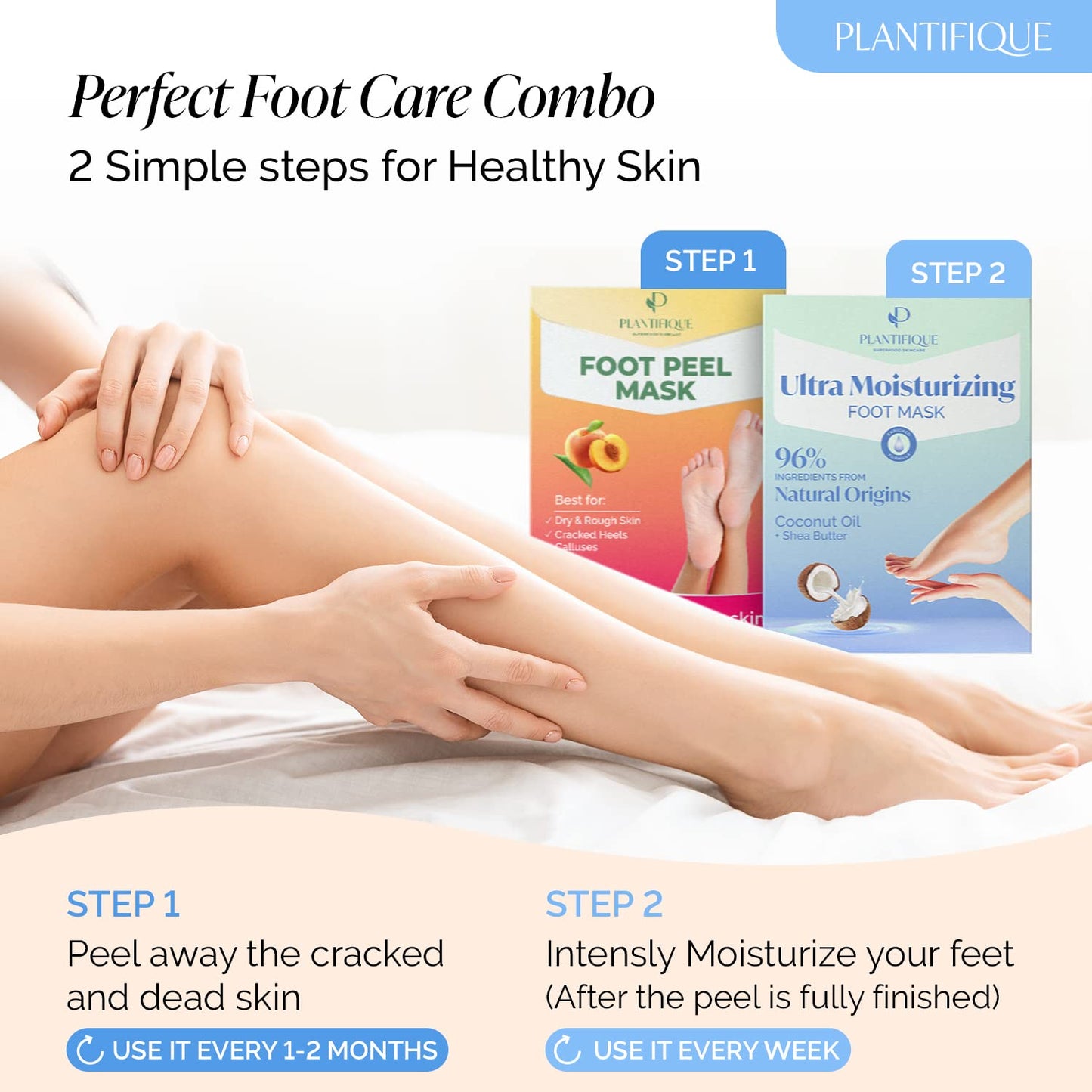 PLANTIFIQUE Korean Foot Mask with Shea Butter 4 Pairs box for Dry & Cracked Feet | Hydrating Socks for Soft Heels | Intense Moisturizing and Repairing Dry Rough Skin | Foot Spa | Happy Feet Mask