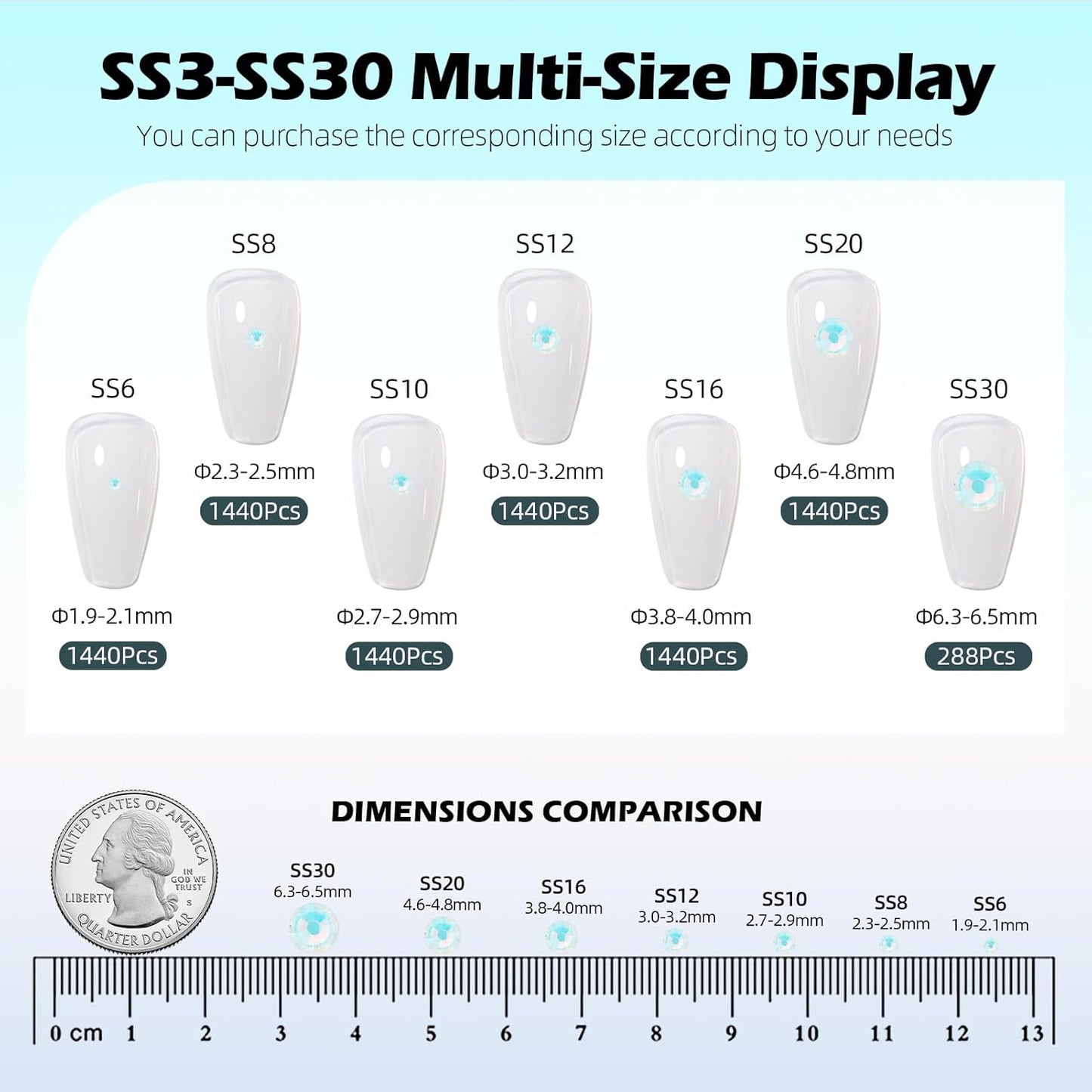 F White Flatback Rhinestones, Glass Rhinestones for Nail Art and Craft, Glue Fix, Loose Crystal Gemstones(F White, SS20, 1440pcs, 4.6-4.8mm)