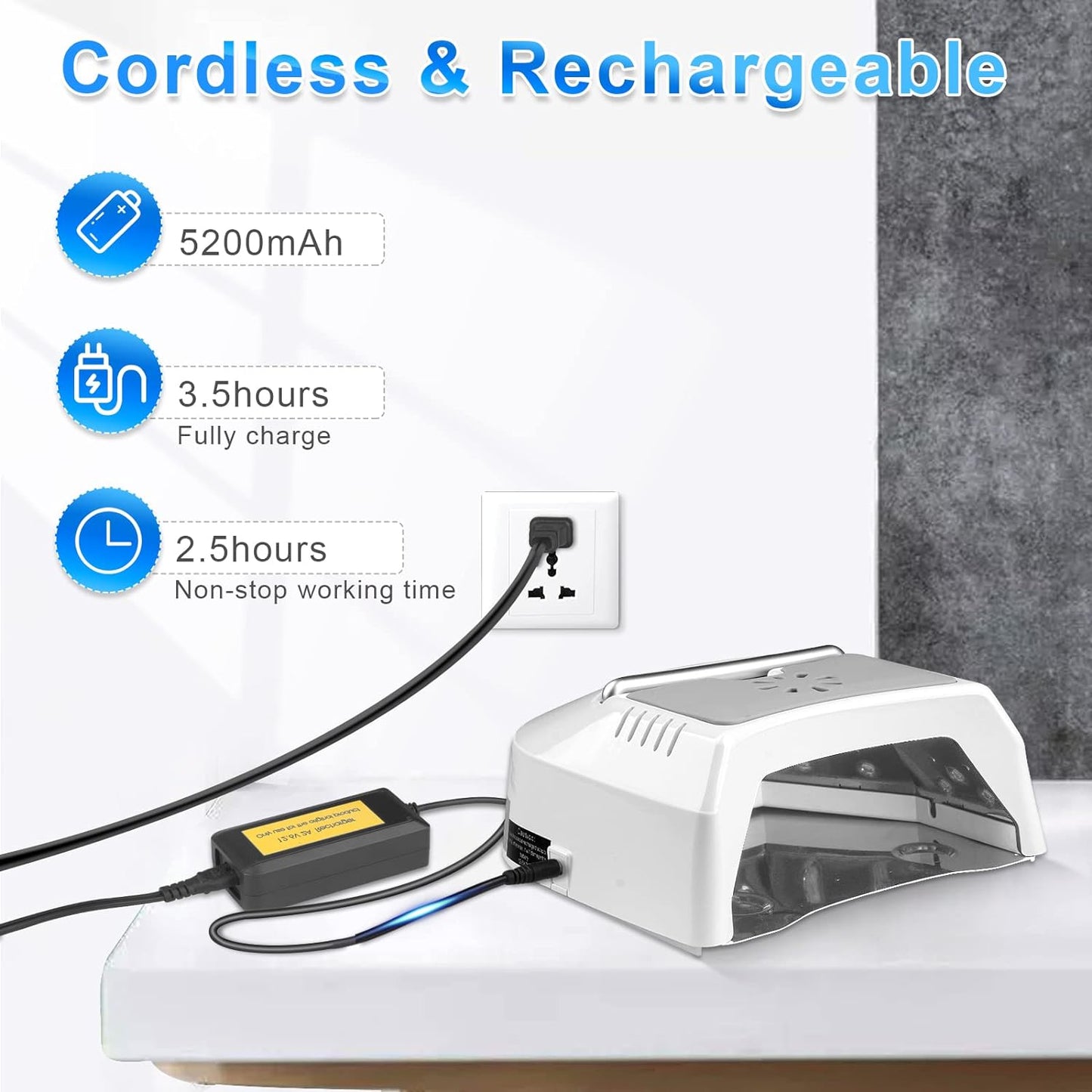 Professional UV Led Nail Lamp Cordless, 72W UV Lights for Gel Nails with Fan, IMENE Rechargeable Nail Dryer with Portable Handle Perfect for Salon Home Nail Art (White)