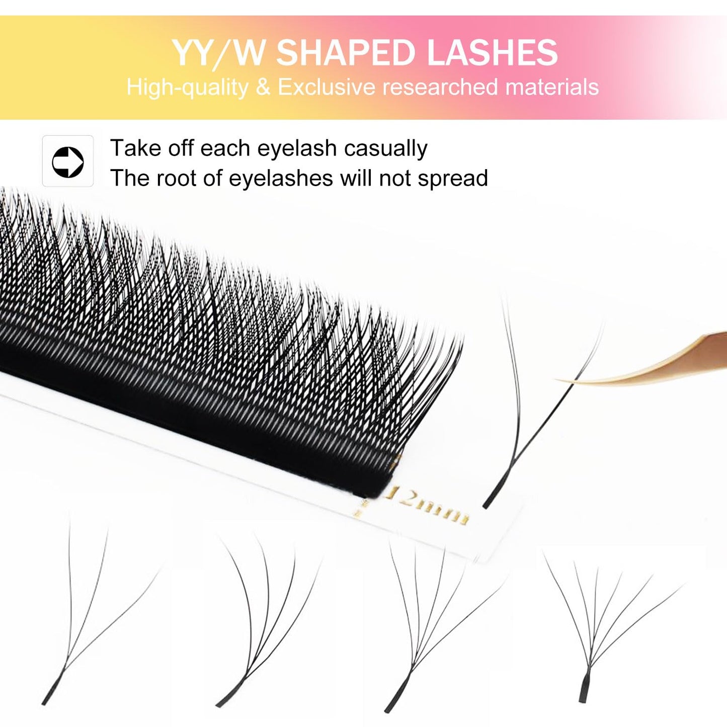 W Lash Extensions Supplies 6D Eyelash Extensions W Shape 0.07mm Thickness C Curl 14mm Premade Fans Easy Fan Lashes Volume Matte Black 12 Rows Crisscross Eye Lashes(W-6D-0.07-C,14mm)