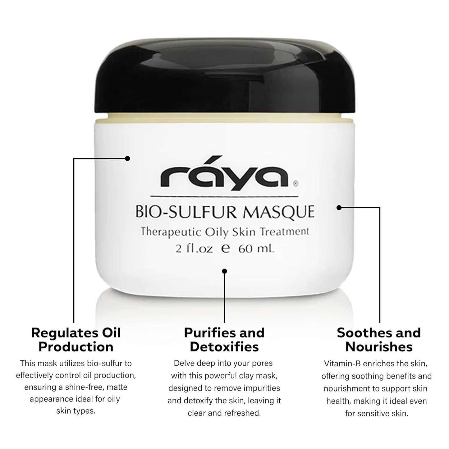 Raya Bio-Sulfur Masque (708) | Facial Clay Mask for Deep Pore Cleansing, Exfoliating Face Pack for Oily, Break-Out Skin | Vitamin-B and Bio Sulfur Formula to Control Oiliness | Skincare Face Mask