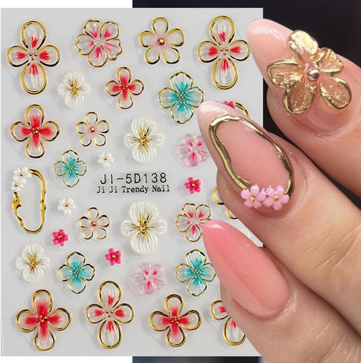 Flower Nail Stickers 5D Hibiscus Flower Stickers for Nails Lily Floral Nail Decals Self Adhesive Nail Art Design Sticker para Uñas Summer Nail Art Sticker for Women DIY Acrylic Nails Decor 2 Sheets