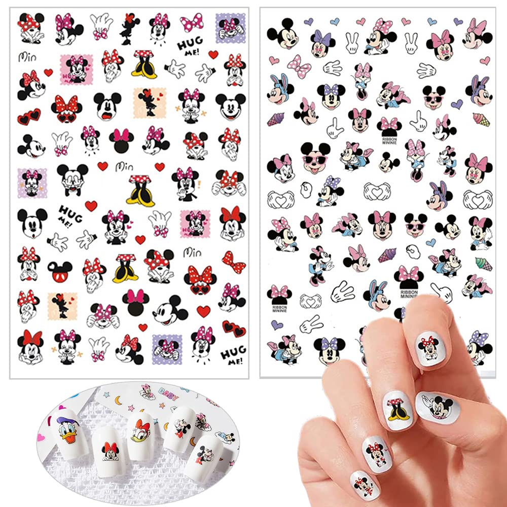 Kawaii Nail Art Stickers 8 Sheets Cute Nail Decals 3D Self Adhesive Mouse Anime Design Cartoon Nail Stickers for Women Girls DIY Cute Manicure Tips Decorations Supplies