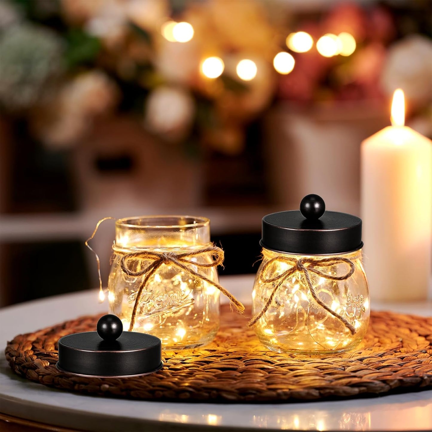 SheeChung Bathroom Decor, Bathroom Organizers and Storage, Qtip Holder, Vanity Decor, Cute Mason Jars for Cotton Swabs, Balls, Cotton Pads, Floss Picks (Oil Rubbed Bronze, 2 Pack)