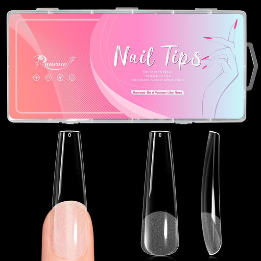 Ranrose 240pcs Nails Tips Coffin: XXL Super Long Half Matte False Nails 12 Sizes C Cruve Acrylic Nails, Coffin Press on Nails Extension For Nail Salons DIY
