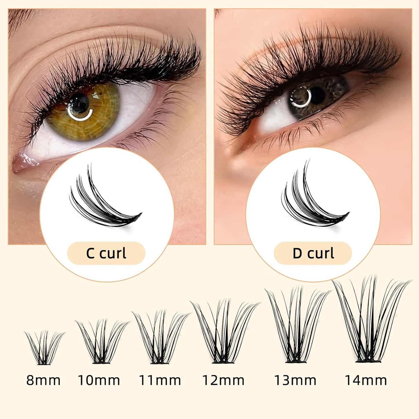 QUEWEL Lash Clusters 240Pcs Individual Lashes 20D+30D C Curl 8-14mm Length DIY Lash Extension Soft False Eyelashes Wispy Cluster Lashes Easy to Create Natural Look At Home(20D+30D-C-MIX8-14)
