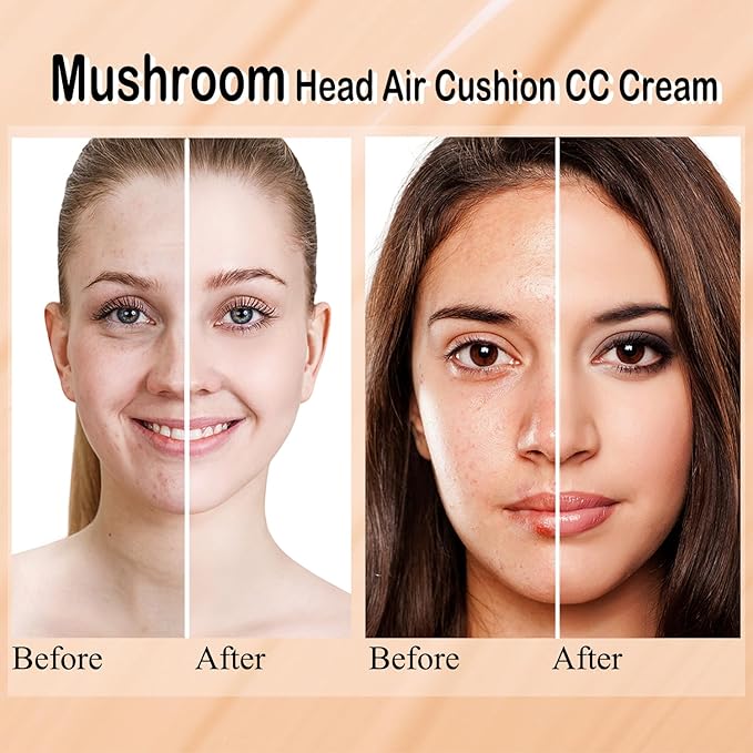 2 PCS Mushroom Head Air Cushion CC Cream Nature Foundation,Foundation Brush Powder Brush,Moisturizing Concealer, Bright Makeup Base Long Lasting with Mushroom Makeup Sponge(#05 Sand)