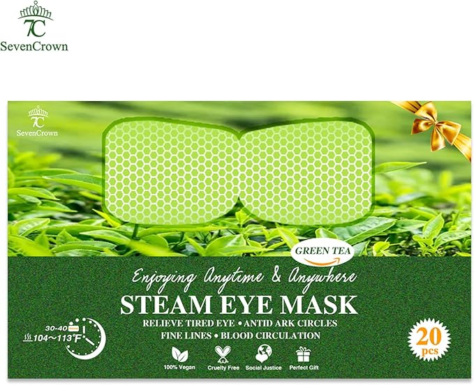 Steam Eye Mask for Travel Essentials,Sleep Mask,Green Tea Warm Compress for Eyes,Heated Eye Mask Reduce Puffiness & Dark Circles, Hydrate & Soothe Tired Eyes,Self Care SPA Gifts for Women,20 Packs