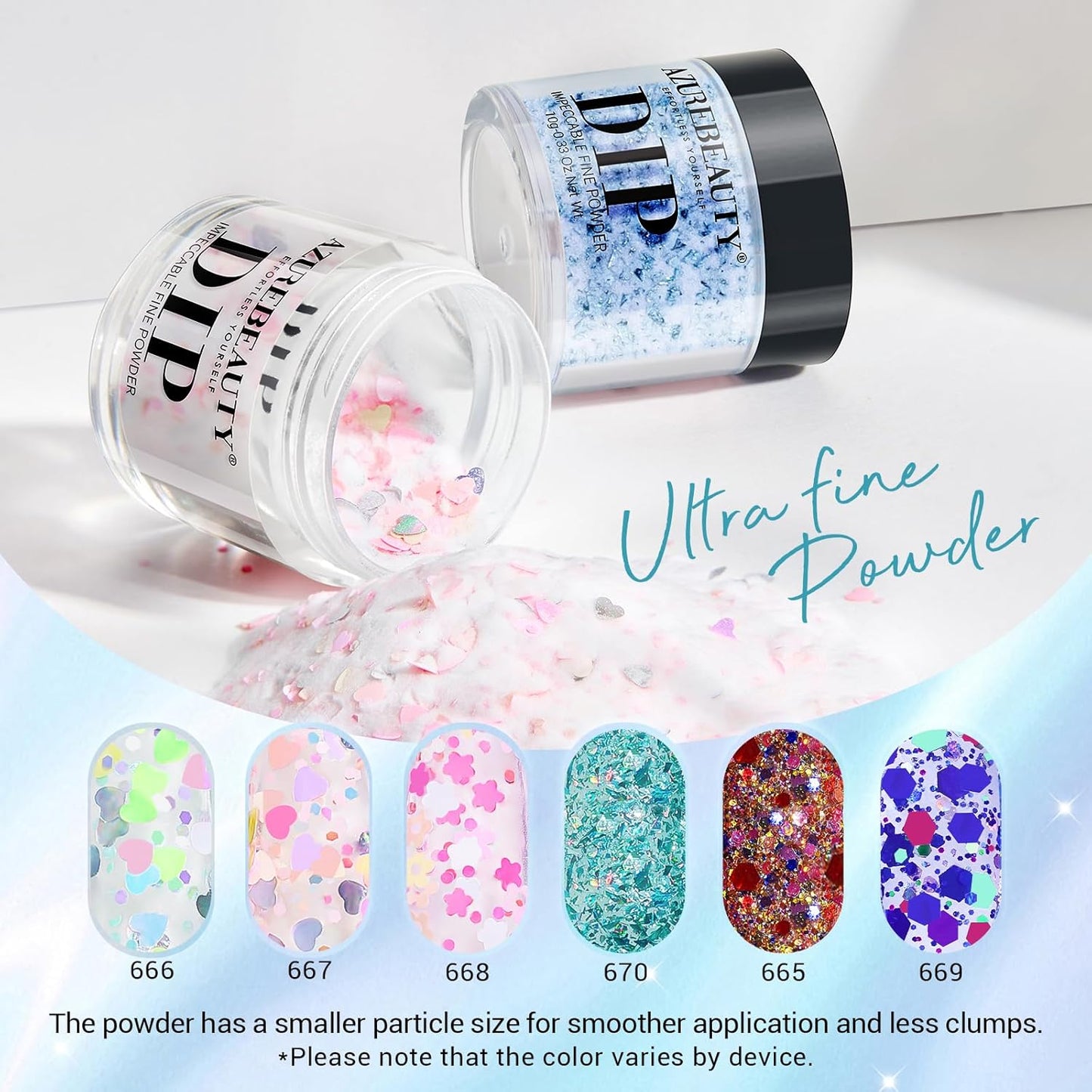 AZUREBEAUTY Dip Powder Nail Set, 6 Colors with Glitter in Pink and Aqua Blue, Light Dark Tones, No Lamp Needed, All Seasons, Dipping Powder Starter Kit for Manicure and Salon Use