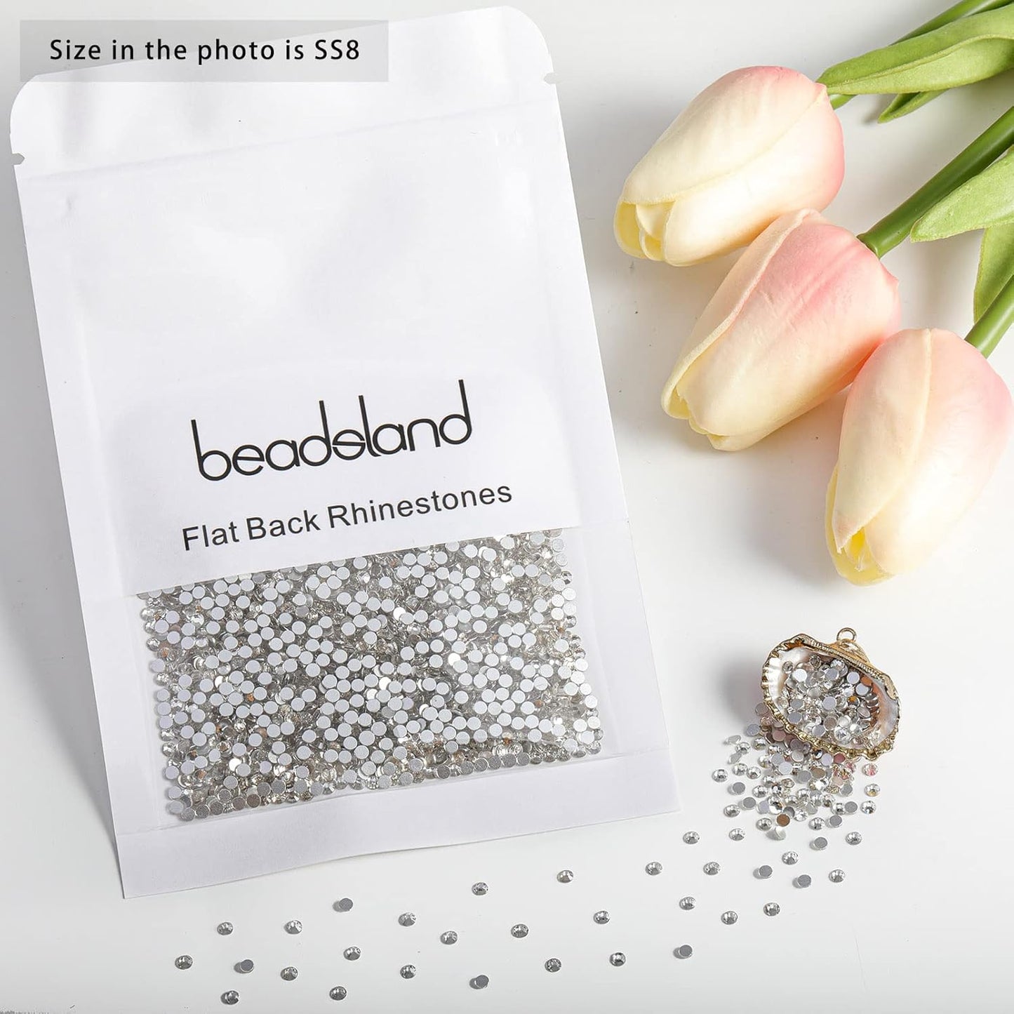 beadsland Flat Back Crystal Rhinestones Round Gems for Nail Art and Craft Glue Fix, Crystal (2.3-2.5mm) SS8/1440pcs