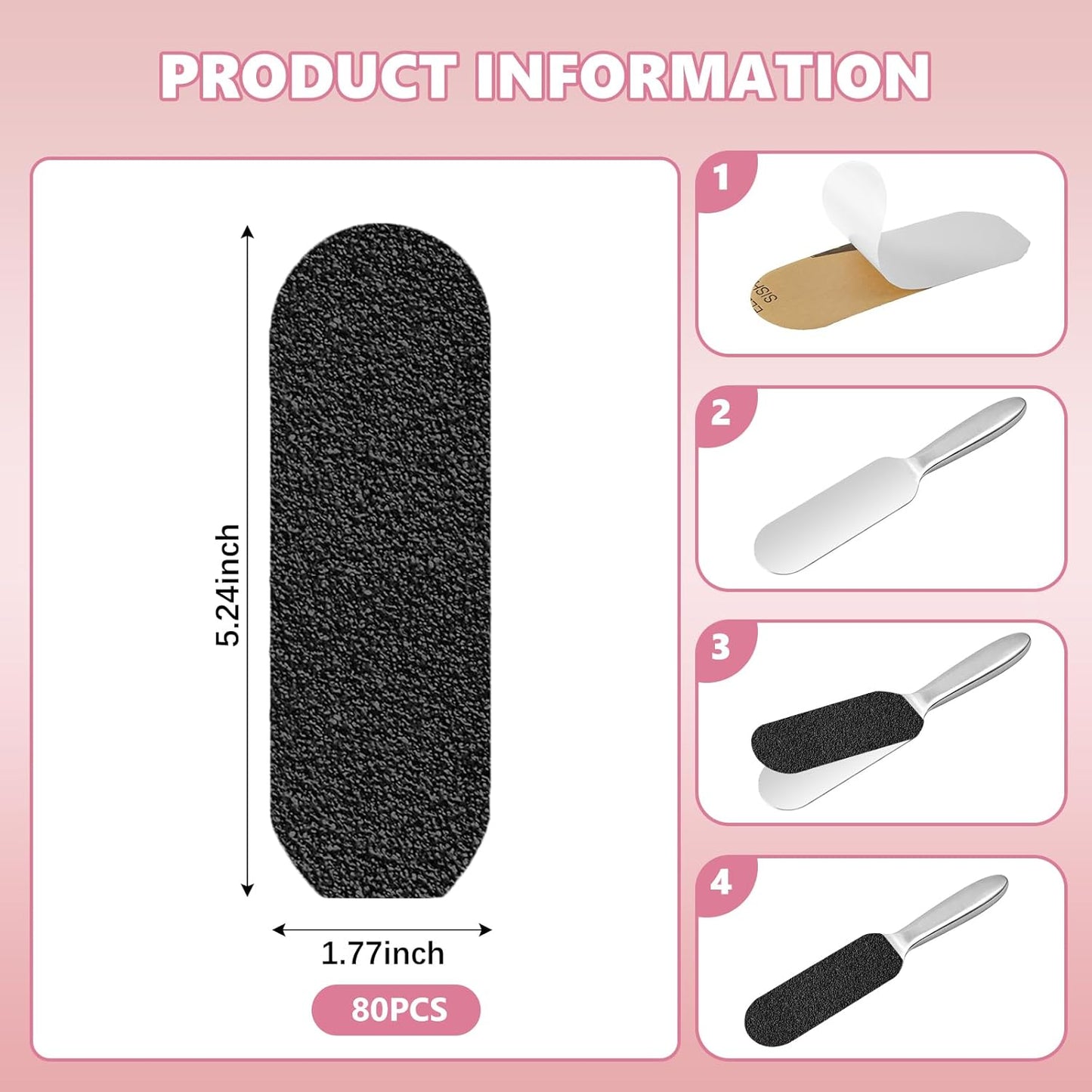 Flutesan 80 Pcs Stainless Steel Foot File Refills 100 Grit Replacement Pads Coarse Fine Pedicure File Refills Double Side Reusable Foot Rasp Pad with Removable Glue