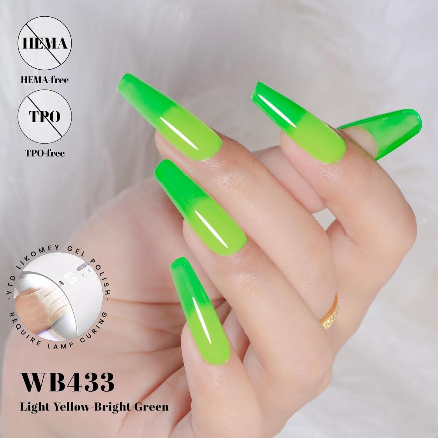YTD Likomey Color Changing Gel Nail Polish,15ml Light Yellow To Bright Green Mood Temperature Change Colors UV Nail Varnish,Fall Winter Thermal Salon Quality UV Color Manicure Gel,HEMA Free WB433