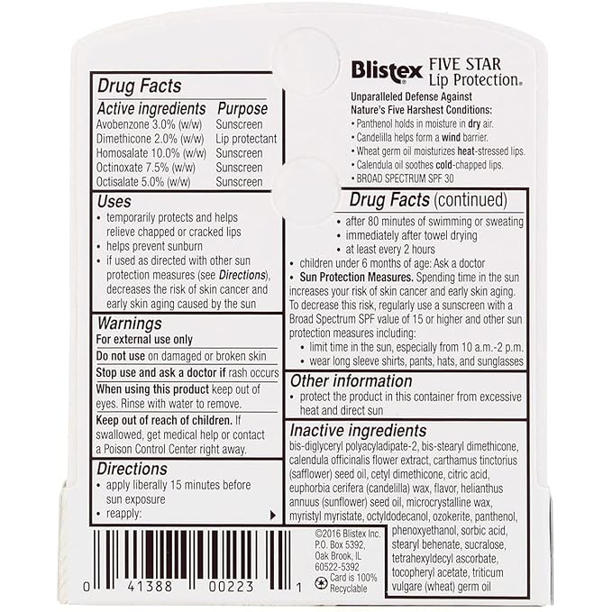 Blistex Five Star Lip Protection SPF 30 0.15 oz Pack of 5