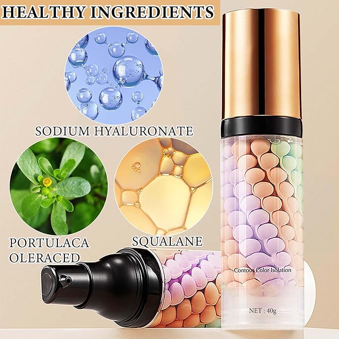 One Step Color Corrector,Natural Isolation Cream,Face Primer Makeup Tricolor Moisturizer,Correcting Primer Concealer Foundation,Setting Powder,Makeup Brushes,Makeup Sponges（4PCS)