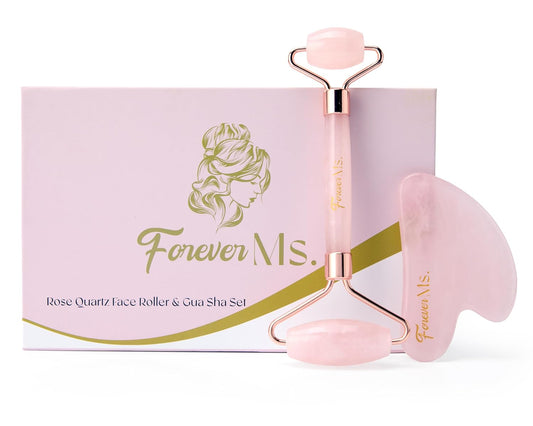 Face Roller & Gua Sha Set - Brazilian Certified Rose Quartz Stone - Natural Anti-Aging Facial Massager Tool for Skin Tightening - Lifting Facial Roller & Eye Sculpting Kit for Women & Men