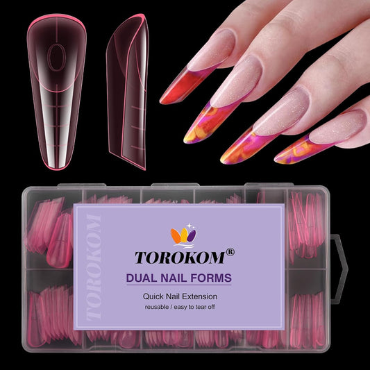 TOROKOM Poly Nail Gel Dual Nail Forms, 120 PCS Poly Nail Gel Stelitto Structure Nail Molds for Builder Gel Poly Extension Gel Nail Art Design Salon&DIY