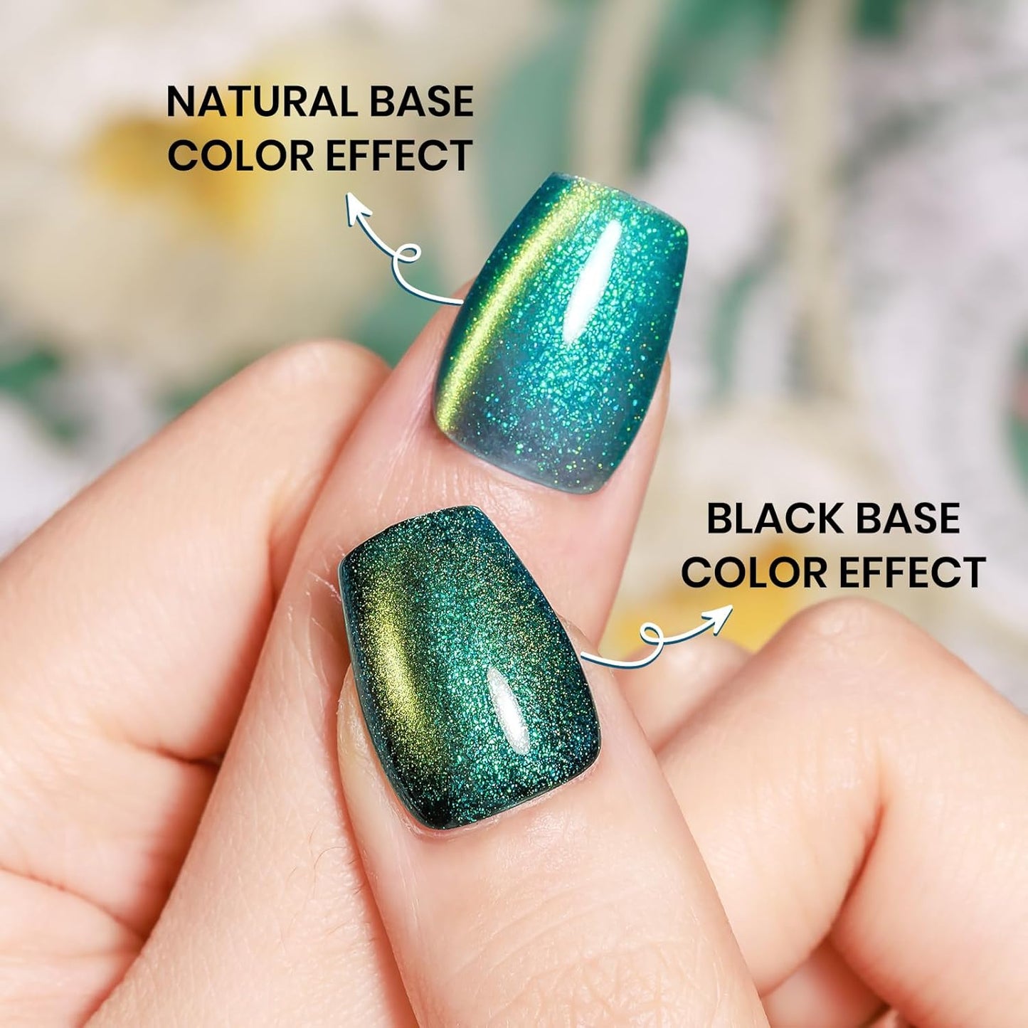 Green Cat Eye Gel Nail Polish 9D Magnetic Holographic CatEye Gel Polish Glitter Shimmer Reflective Effect with Magnet Soak Off Salon DIY at Home