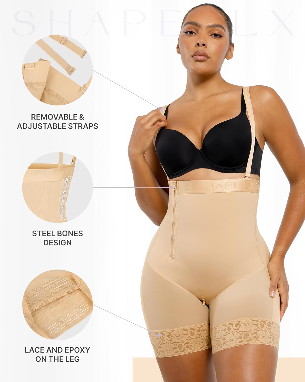 SHAPELLX Shapewear Tummy Control Fajas Colombianas Body Shaper for Women Butt Lift Bodysuit