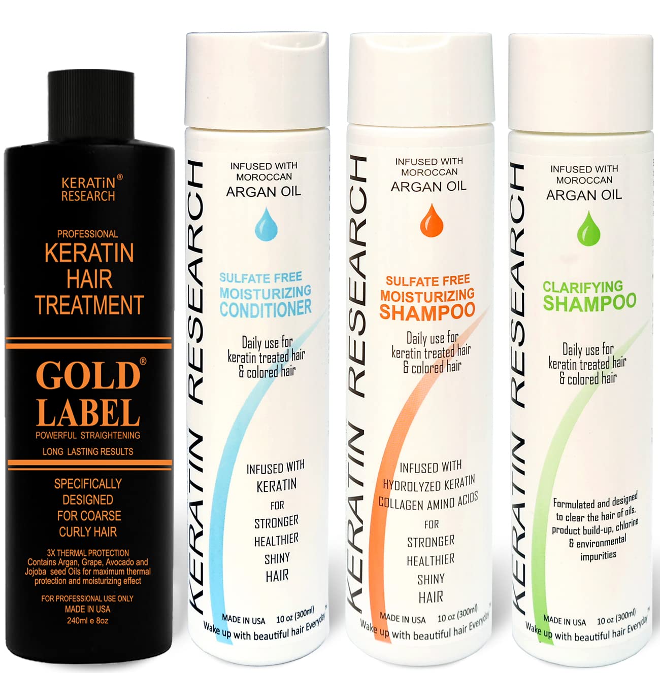 GOLD LABEL Brazilian Keratin Blowout Hair Treatment Straightening Any & All Hair Types Long Lasting Organic Natural Results with Argan Oil Keratina Brasilera (Storngest Formula LG-SET)
