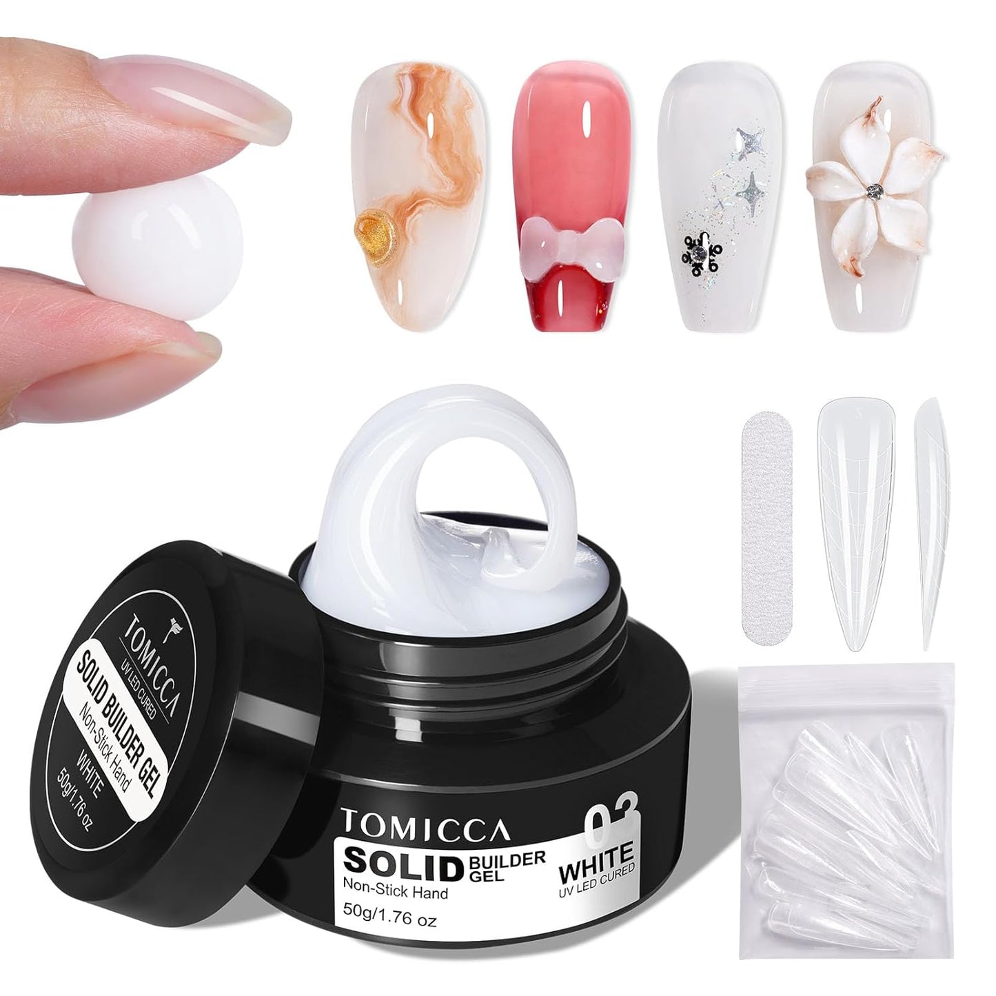 TOMICCA 3D Nail Gel Sculpting Gel for Nail Art 50g Gel Nail Art Non Sticky Hand Carving Gel UV LED Nail Extension Gel Solid Builder Gel for Nails White