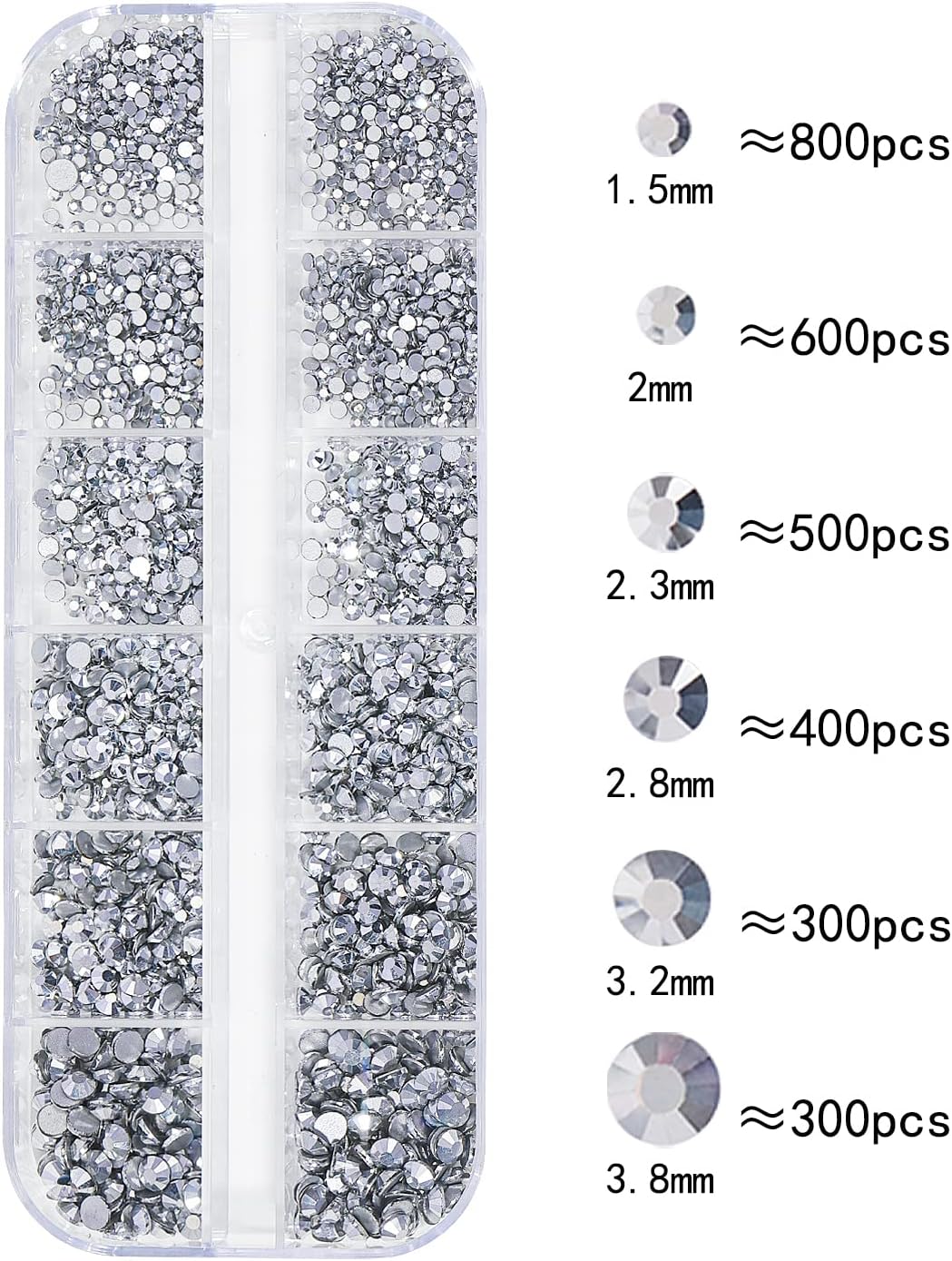 Nail Rhinestones - 3D Multi Shape Size, Flat Back, Manicure Rhinestones Charms, Crystal Silver Gems, with Kit, for Nail Art, Bedazzling Acrylic Nails, DIY Decor