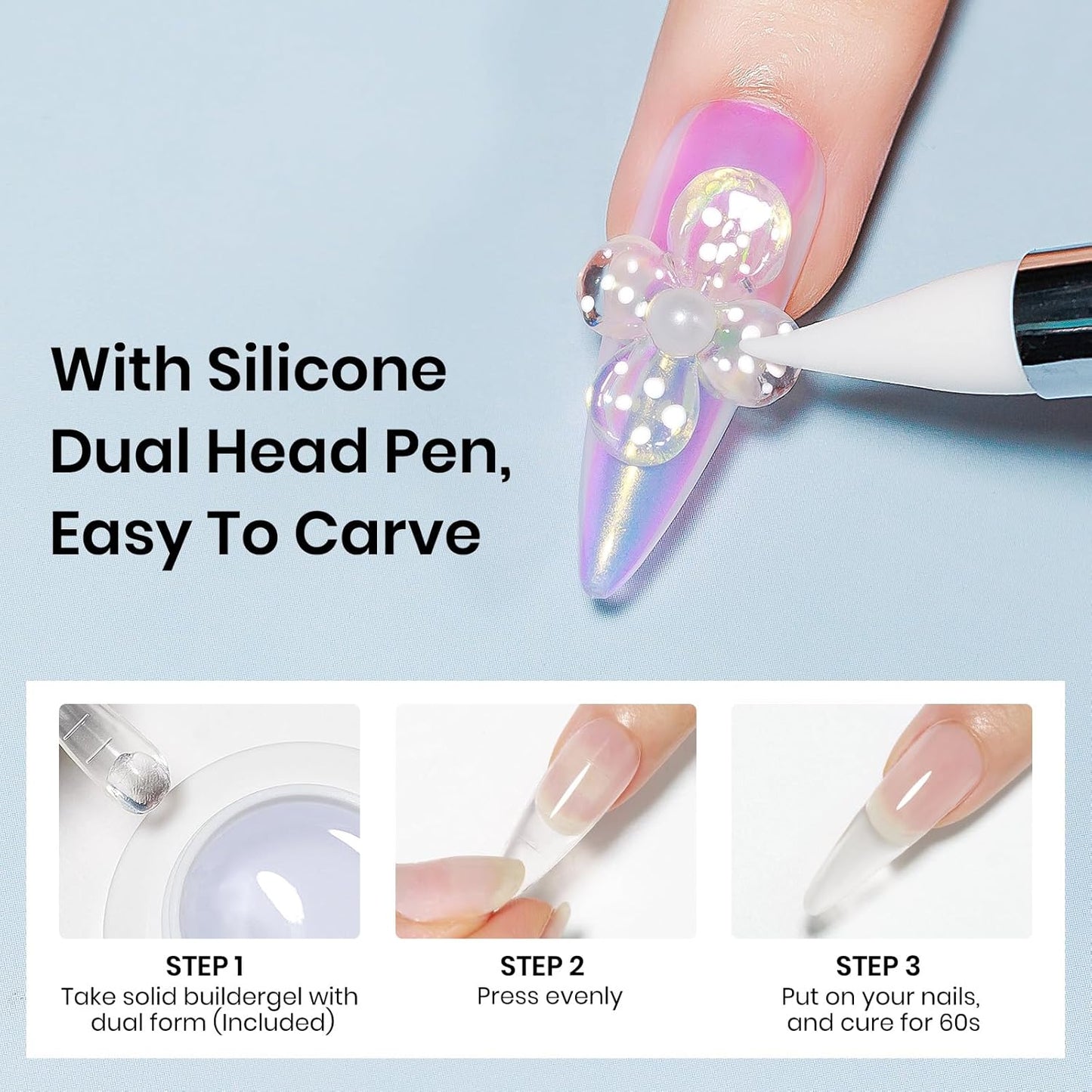 Molding Gel for Nails, Solid Builder Gel for Nails Non-Stick Hand for Modeling Sculpture Nail Extension UV/LED Manicure DIY At Home Clear Pearl White 2PCS