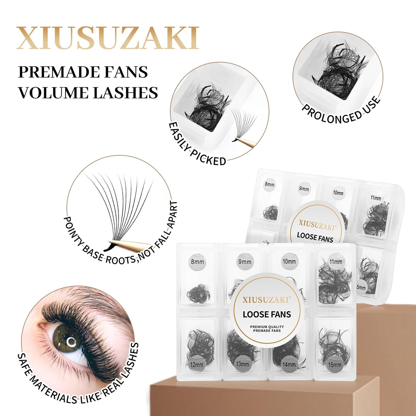 Premade Fans Eyelash Extensions - 600 Fans, 16D Volume, 0.05mm Thickness, D Curl, Mix 8-15mm
