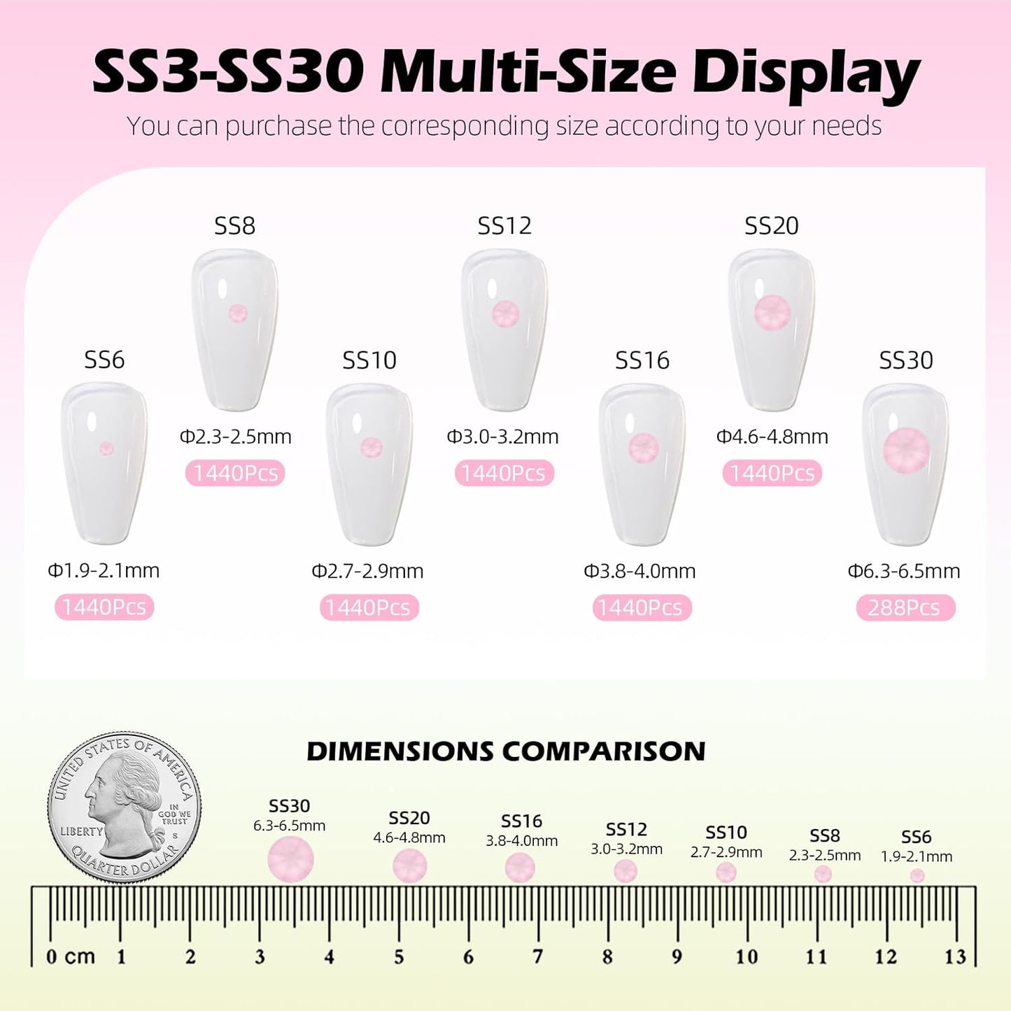 Mocha Rose Flatback Rhinestones, Glass Rhinestones for Nail Art and Craft, Glue Fix, Loose Crystal Gemstones(Mocha Rose, SS30, 288pcs, 6.4-6.6mm)