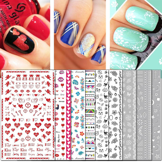 TailaiMei Nail Decals Stickers, 1600+ Pcs Self-Adhesive Tips DIY Nail Art Design Stencil (12 Large Sheets)
