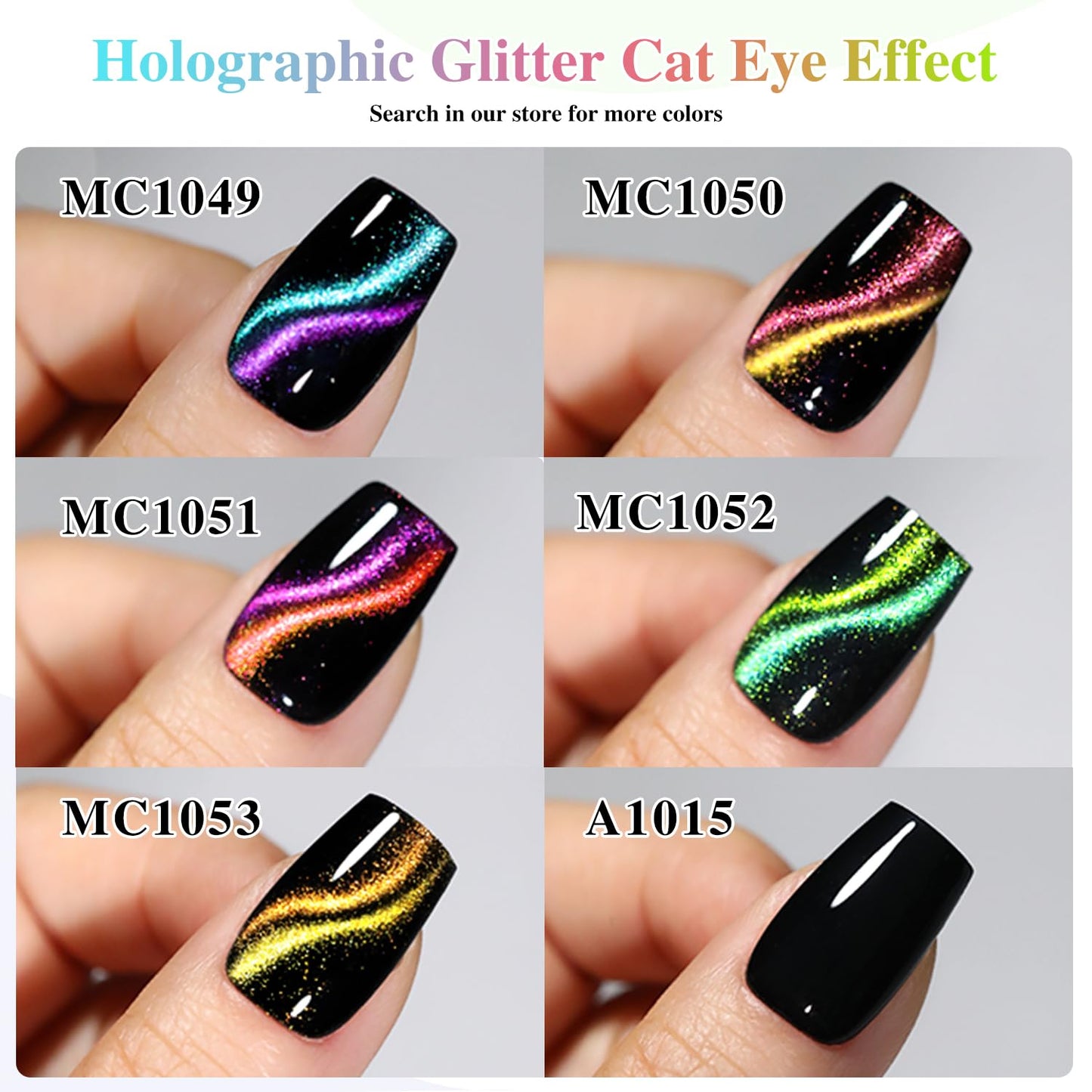 Double Rhythm 6 Colors Cat Eye Gel Polish Set Shimmer Glitter with Magnet Holographic Reflective Magnetic UV Nail Art Kit (6-Kit 27)