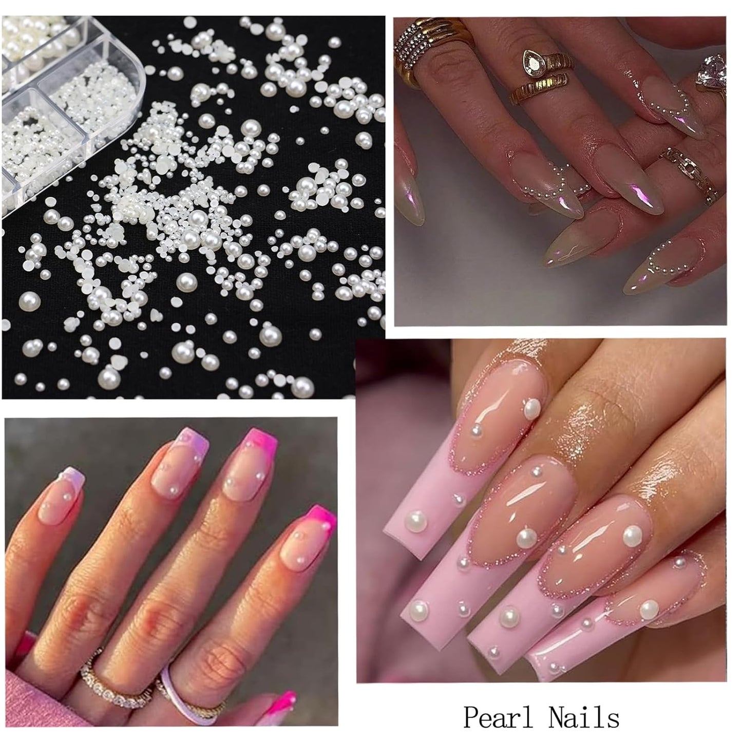 Nail Art Pearls Rhinestones with Glue Gel Flatback Cream Pearls AB Rhinestones Nail Charms Mixed Size 0.04-0.2in Nails Gems Pearl Accessories for Women Nails Design Decoration