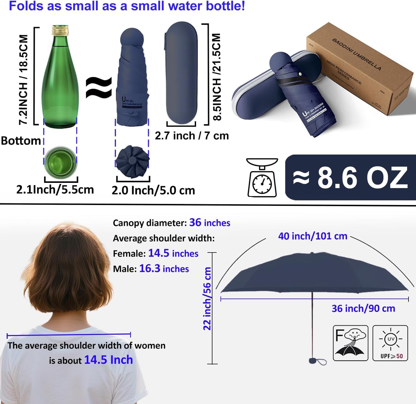 BAODINI Travel Essentials Mini Umbrella for Purse With Case Small Compact UV Sun Protection Lightweight Tiny Pocket Manual Open Close Umbrella for Women Kids and Men Fit Purse Backpack