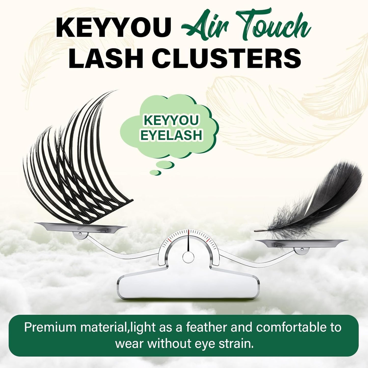 KEYYOU Lash Clusters 144pcs Individual D Curl 14mm Air Touch Cluster Lashes Super Lightweight Soft Wispy Comfortable Easy DIY at Home