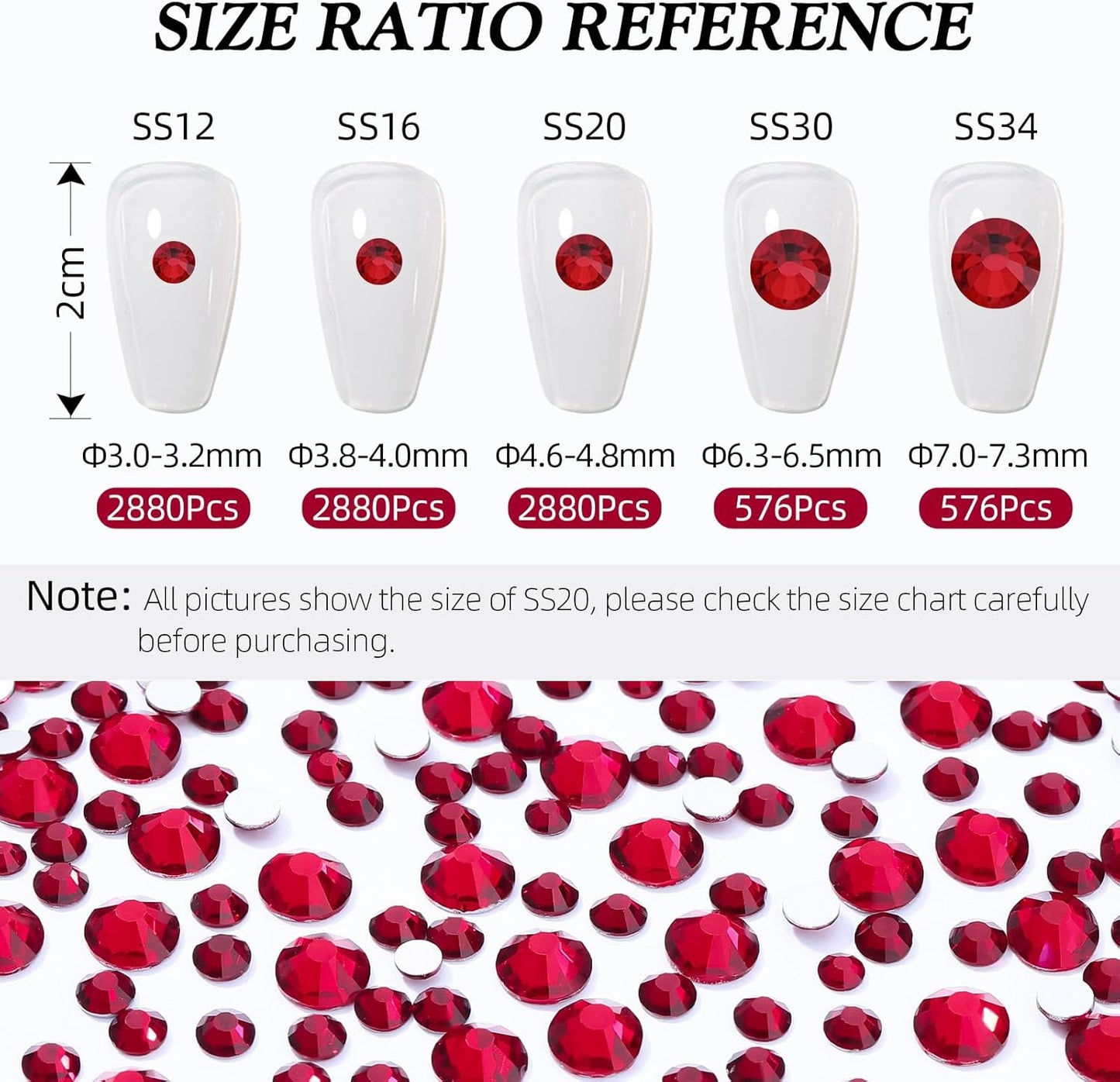 Siam Flatback Rhinestones, Glass Rhinestones for Nail Art and Craft, Glue Fix, Loose Crystal Gemstones(Siam, SS16, 2880pcs, 3.8-4.0mm)