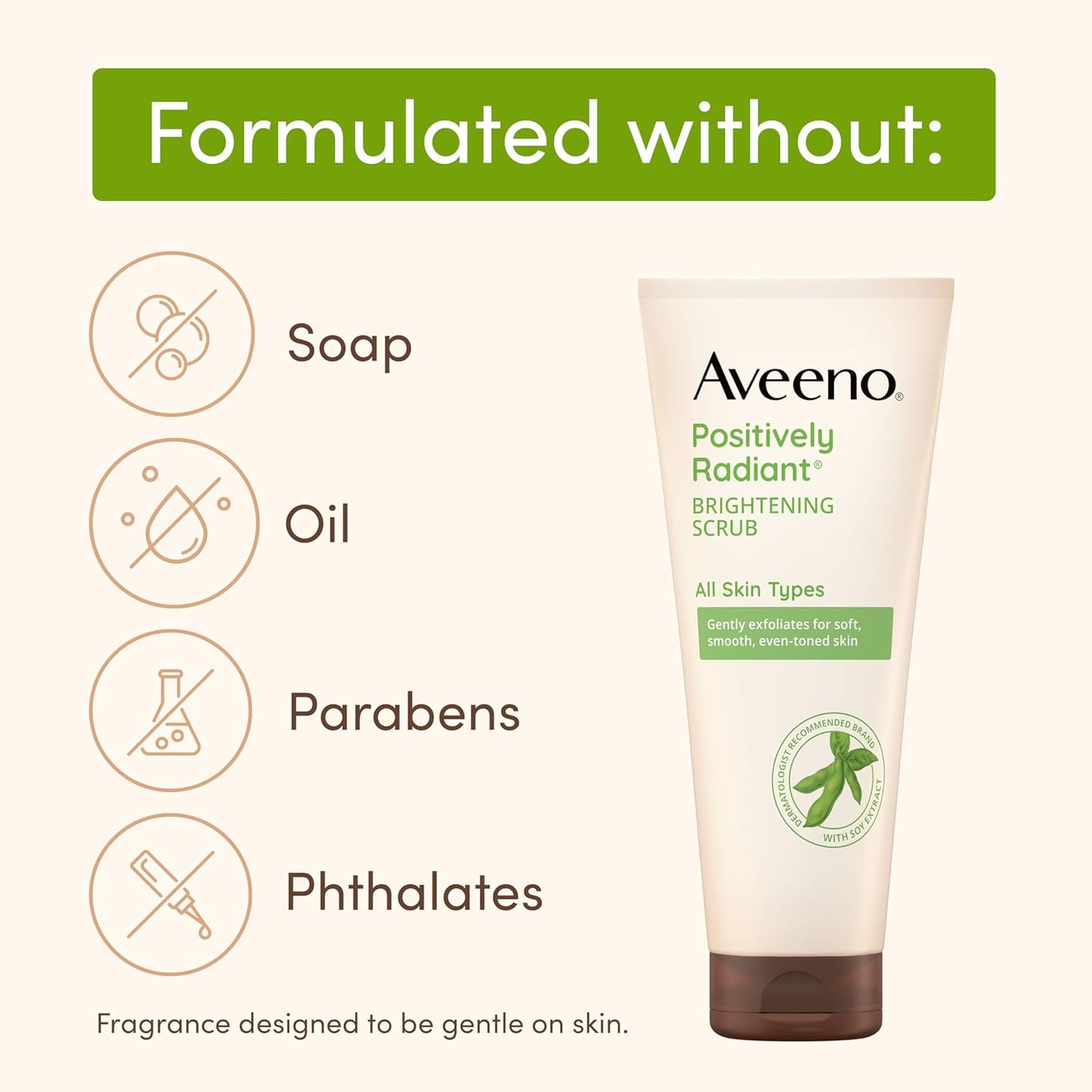 Aveeno Positively Radiant Skin Brightening Exfoliating Daily Facial Scrub, Gentle with Moisture-Rich Soy Extract, Helps Improve Skin Tone & Texture, Oil- & Soap-Free, Hypoallergenic, 5 oz