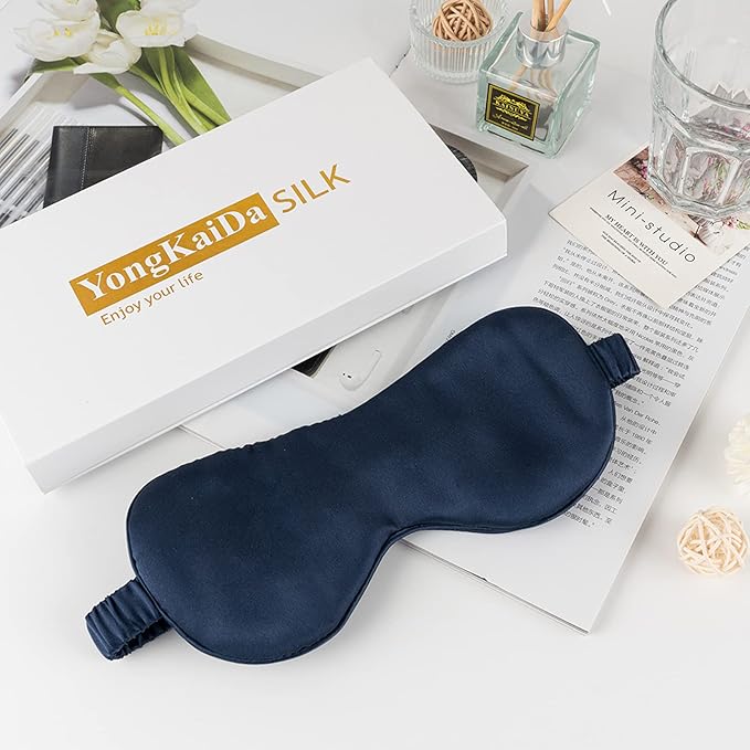Silk Sleep Mask - 22 Momme Pure Natural 100% Mulberry,Silk Eye Mask for Night Sleeping,Travel, (Purplish Blue)