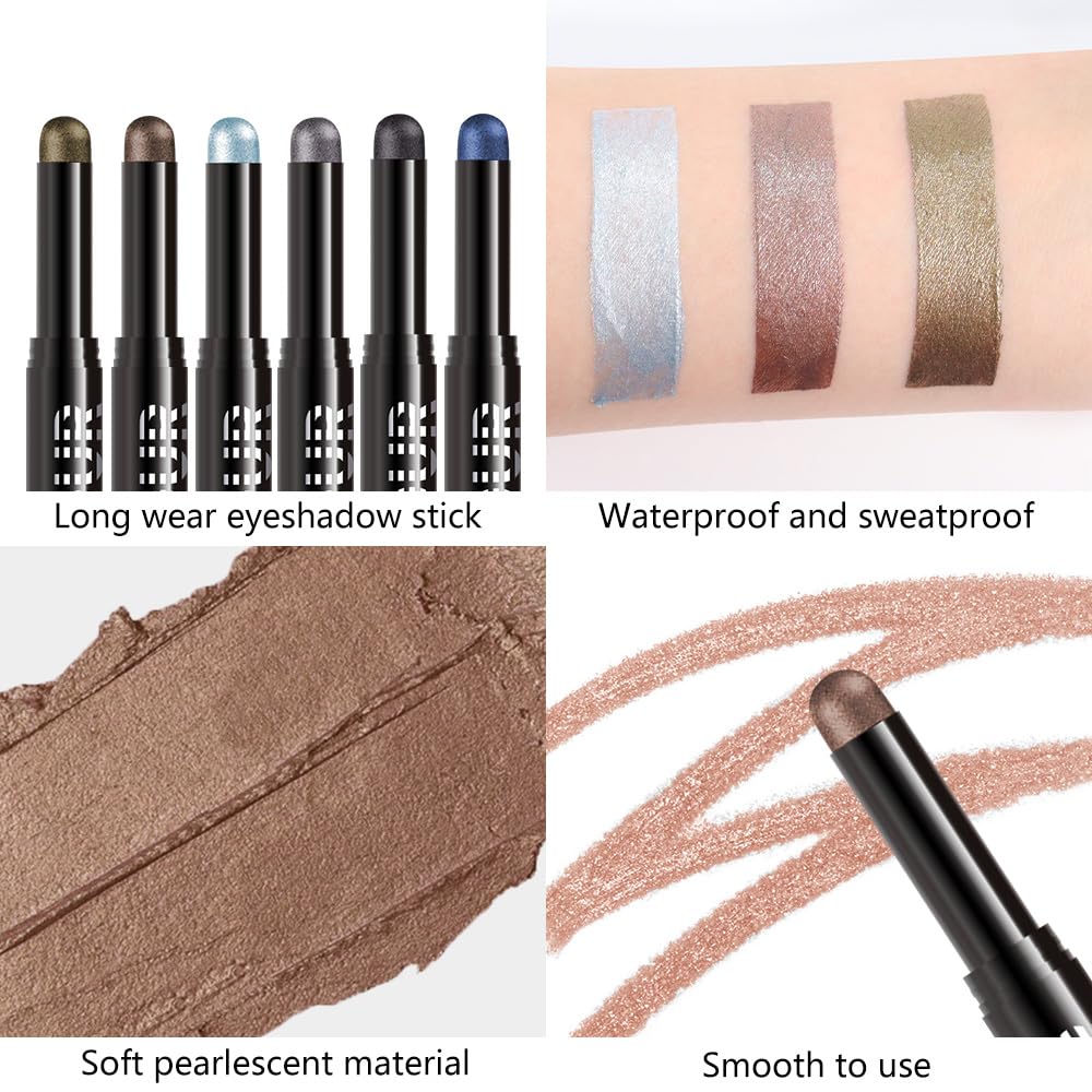 Mocha Shimmer Cream Eye Shadow Stick Makeup for Women, Mocha Shimmer Matte Eye Shadow Brightener Stick for Eyes, Long-lasting Waterproof Eyeshadow Pencil Applicator Blendable for Eye Highlight 14