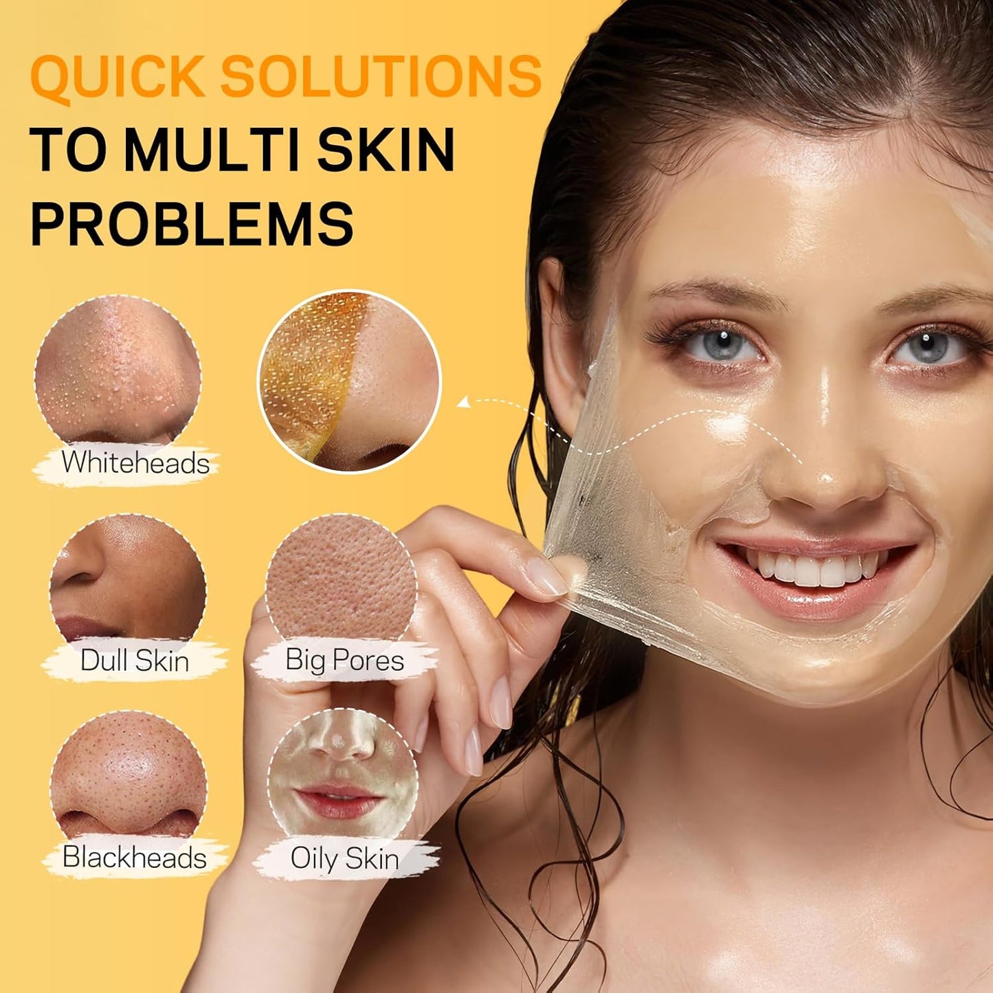 Blackhead Remover Mask, Peel Off Face Mask with Vitamin C & Turmeric for Men and Women–Deep Cleansing Nose Facial Mask for Blackheads, Pores & Oil Control with Pimple Extractor and Brush