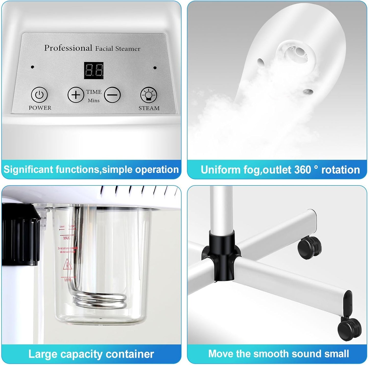 Professional Facial Steamer for Atomization Humidifier Atomizer, Adjustable Height and Angle, Face Steamer Clean Skin Firming Pores and Moisturizing Suitable for a Beauty, Spa, at Home