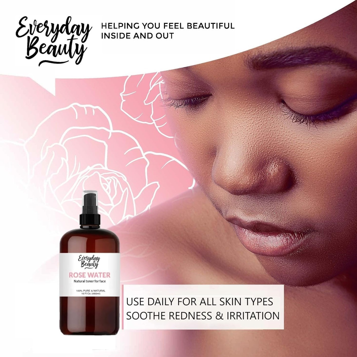 Rose Water Facial Toner - 16oz Bulk Alcohol-Free Vegan All Natural Refreshing for Face and Hair - Uplifts, Calming & Soothing for All Skin Types