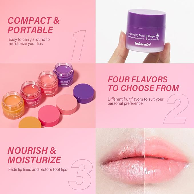 Lip Mask Sleeping,Nourish Hydrate Lip Mask,Lip Oil,Lip Balm, Lip Skin Care,Hydrating, Moisturizing Lip Lines Night Sleep Anti-chapped Lip Cream (Grape)