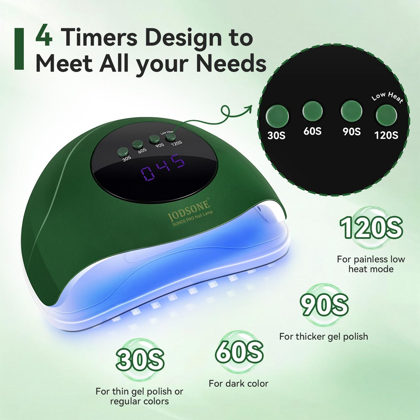 JODSONE U V Nail Lamp LED Gel Nail Dryer Gel Nail Lamp with Auto Sensor and 4 Timers Home Salon Use Nail Tools Green
