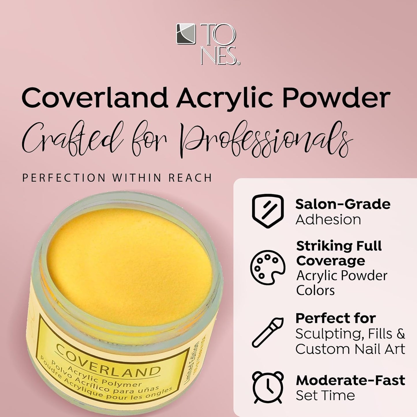 Tones Coverland Acrylic Powder | Sunflower | 1.5 Oz | Limited Edition for Nail Design | Sculpting | Masking Bed Imperfections | Professional Supplies