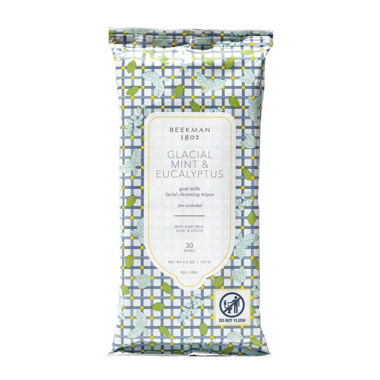 Beekman 1802 Glacial Mint & Eucalyptus Face Wipes - 30-Count - Scented - Cleanses, Nourishes & Hydrates - With Goat Milk, Aloe Vera - Good for Sensitive Skin - Cruelty Free