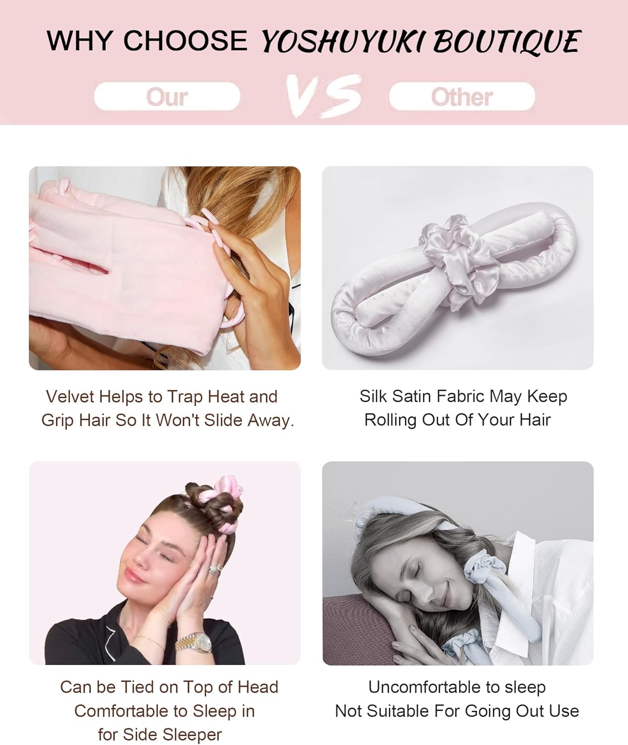 Heatless Hair Curler Overnight Curls Headband No Heat Hair Curlers Rollers to Sleep in for Long Hair, Soft Heatless Curling Ribbon Set with Clip, Hair Care Styling Tools, Lavender